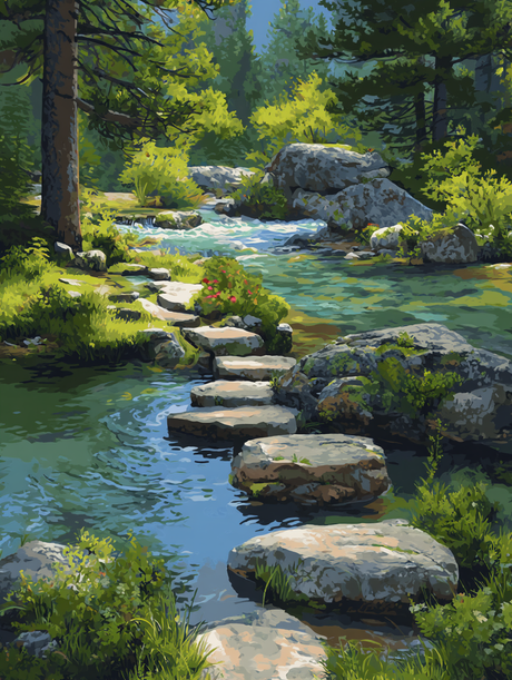Stepping Stones Forest Stream (Diamond Painting) Diamond Painting kit