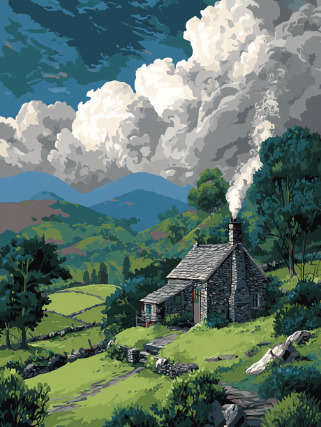 Stone House Rural Landscape (Diamond Painting) Diamond Painting kit