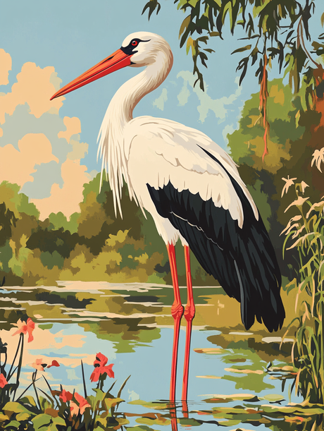 Stork By Pond (Diamond Painting) Diamond Painting kit
