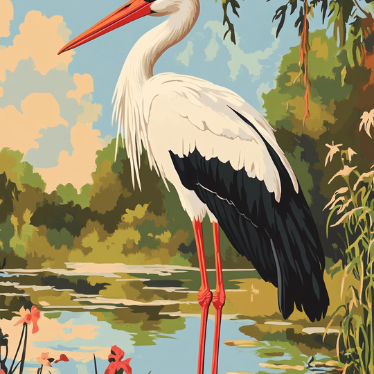 Stork By Pond