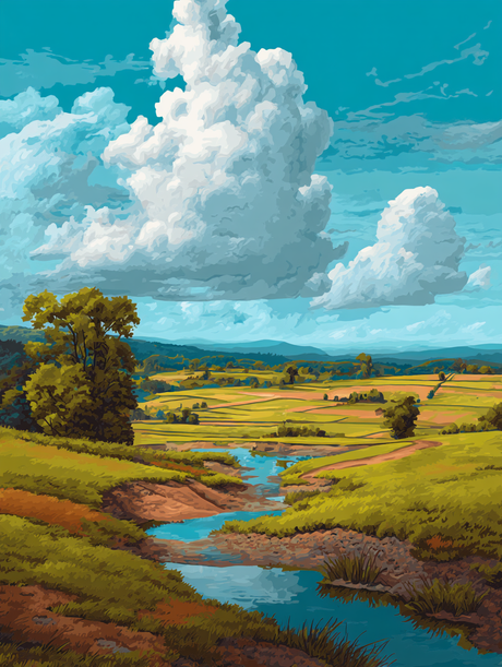 Summer Day Countryside View (Diamond Painting) Diamond Painting kit