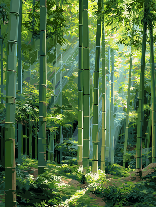Sunlit Bamboo Grove (Diamond Painting) Diamond Painting kit