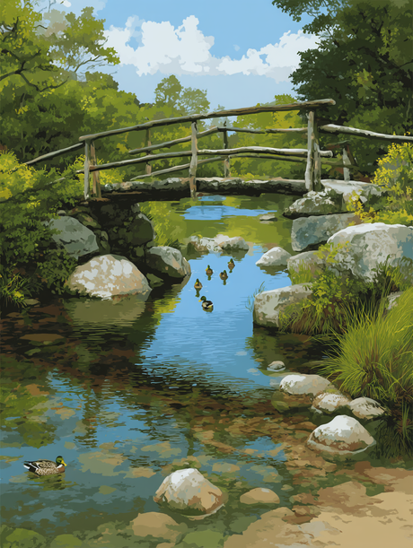 Sunny Day River Crossing (Diamond Painting) Diamond Painting kit