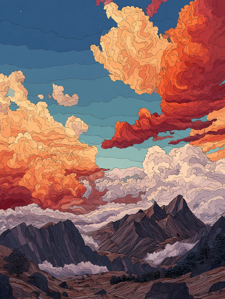 Sunset Mountain Clouds (Diamond Painting) Diamond Painting kit