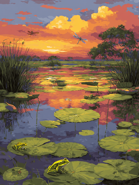 Sunset Pond Lily Pads (Diamond Painting) Diamond Painting kit