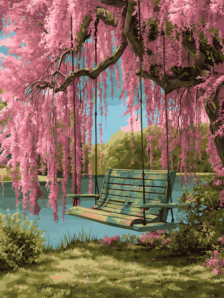 Swing Beneath Pink Blossoms (Diamond Painting) Diamond Painting kit