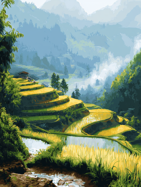 Terraced Rice Fields (Diamond Painting) Diamond Painting kit