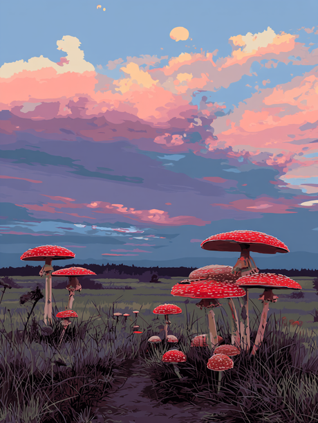 Toadstools Under Cloudy Sky (Diamond Painting) Diamond Painting kit