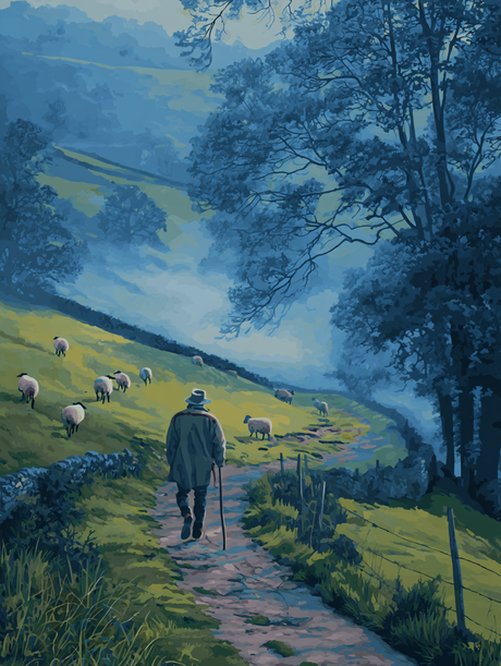 Tranquil Countryside Sheep Herder (Diamond Painting) Diamond Painting kit