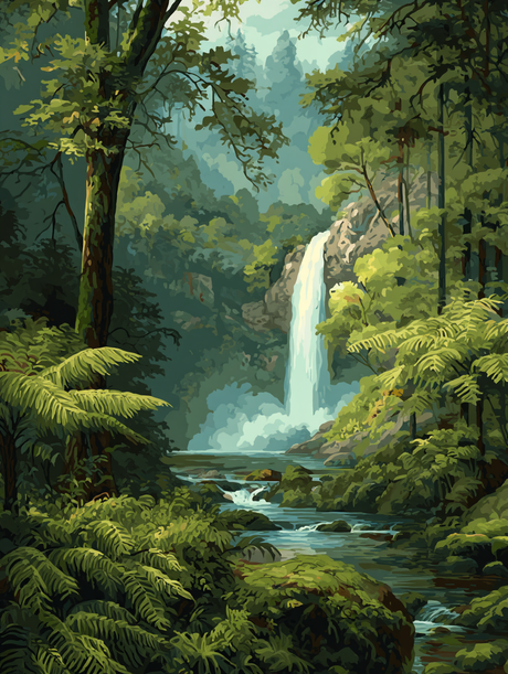Tropical Rainforest Waterfall Paradise (Diamond Painting) Diamond Painting kit