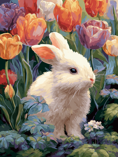 Tulip Field Bunny (Diamond Painting) Diamond Painting kit