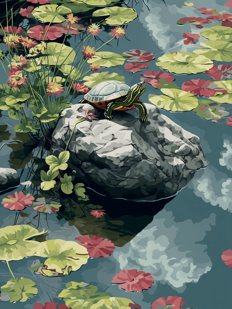Turtle Resting Lily Pond (Diamond Painting) Diamond Painting kit