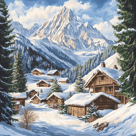 Winter Cabin Mountain Scene (Diamond Painting) Diamond Painting kit