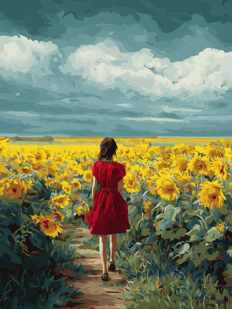 Woman in Red, Yellow Field (Diamond Painting) Diamond Painting kit