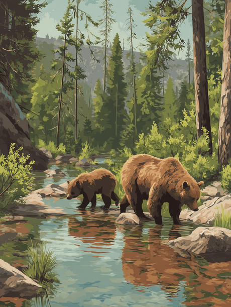 Woodland Bears Water Crossing (Diamond Painting) Diamond Painting kit