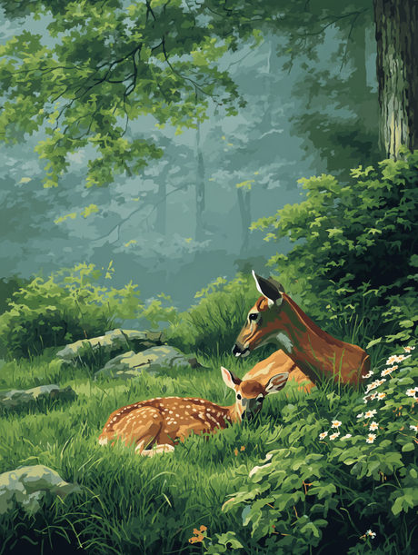 Woodland Deer Gentle Scene (Diamond Painting) Diamond Painting kit