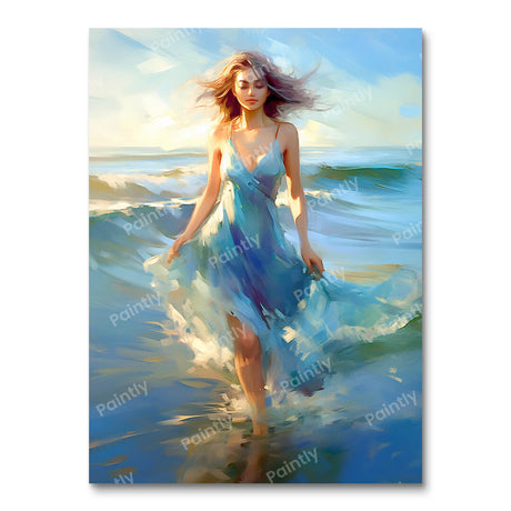 Blue Dress Girl on the Beach (Diamond Painting) Diamond Painting kit