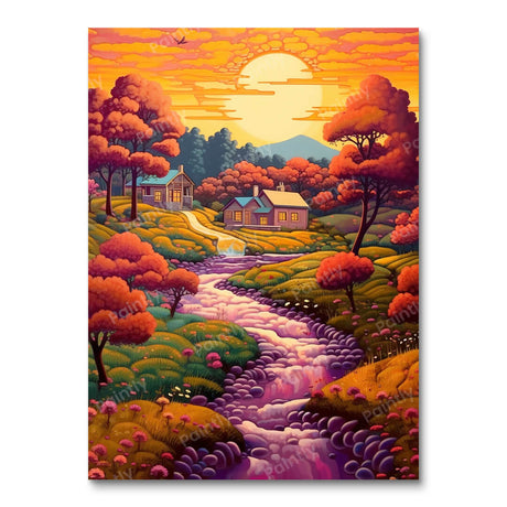 Cabins by the Stream (Diamond Painting) Diamond Painting kit