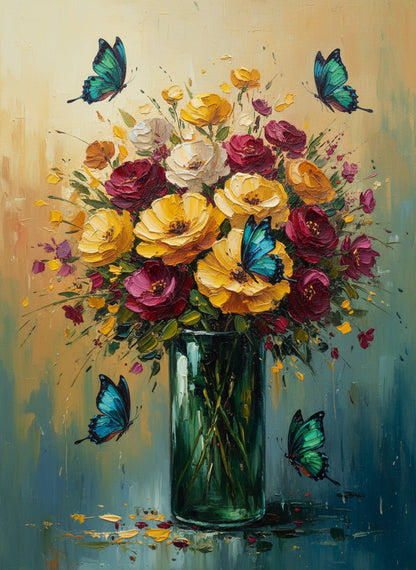 Impasto Flowers & Butterflies