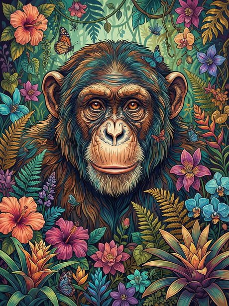 Jungle Chimp Bloom (Diamond Painting) Diamond Painting kit