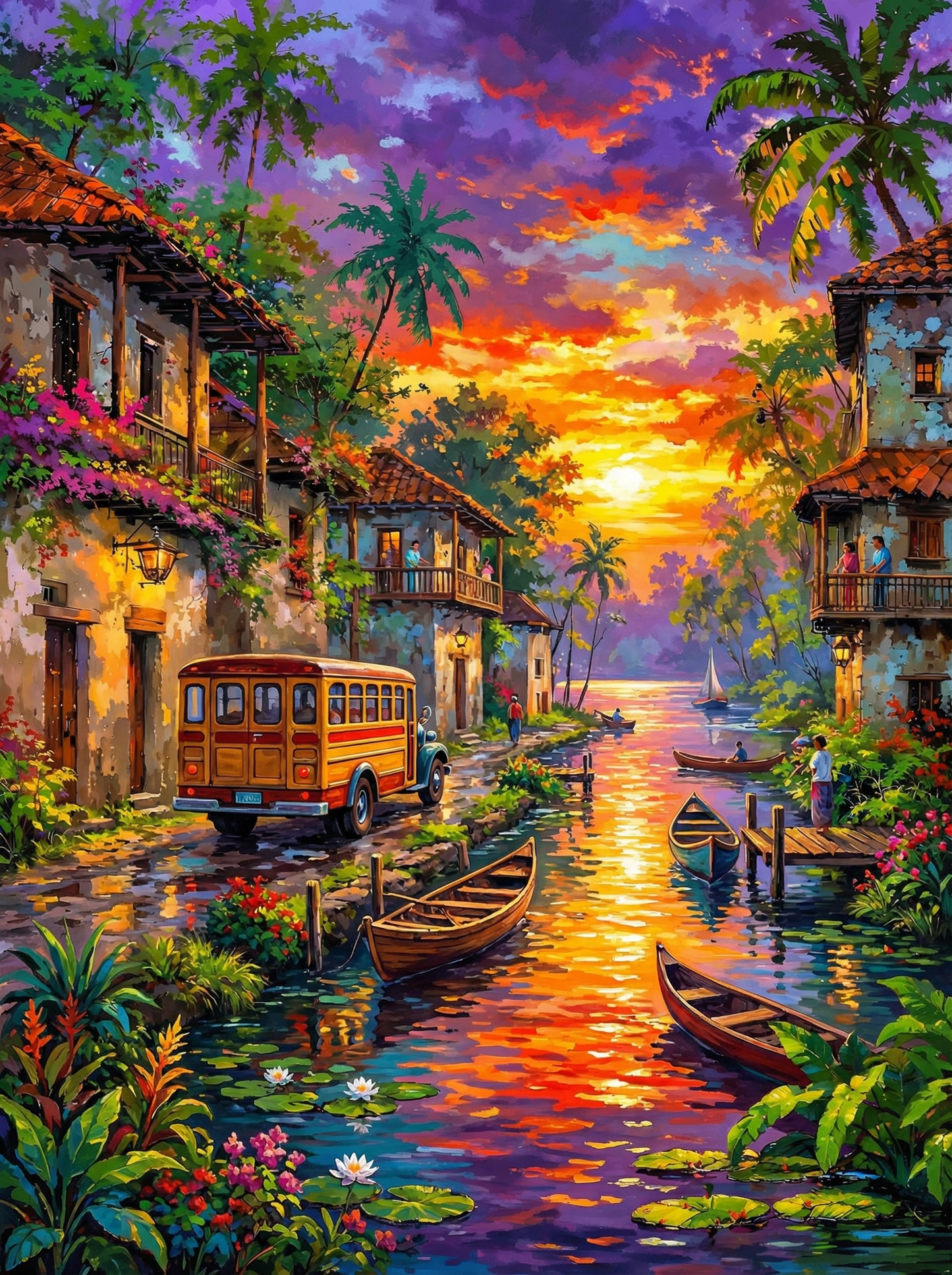 Sunset Canal Village (Board Canvas)