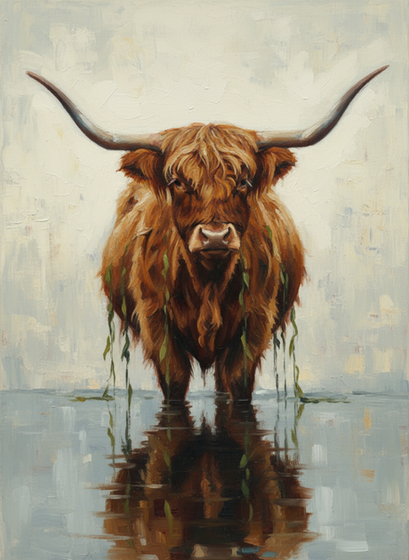 Highland Cow Genesis in Water (Board Canvas) Paint by Numbers kit