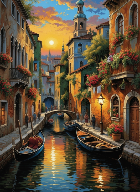Venetian Sunset Canal (Board Canvas)