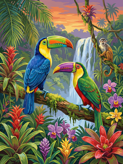 Jungle Waterfall Companions (100 Color Diamond Painting)