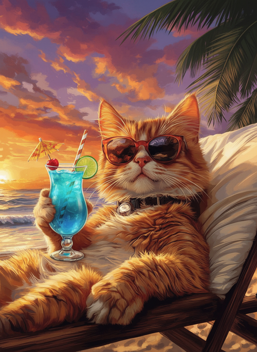 Sunset Lounge Cat (Board Canvas)