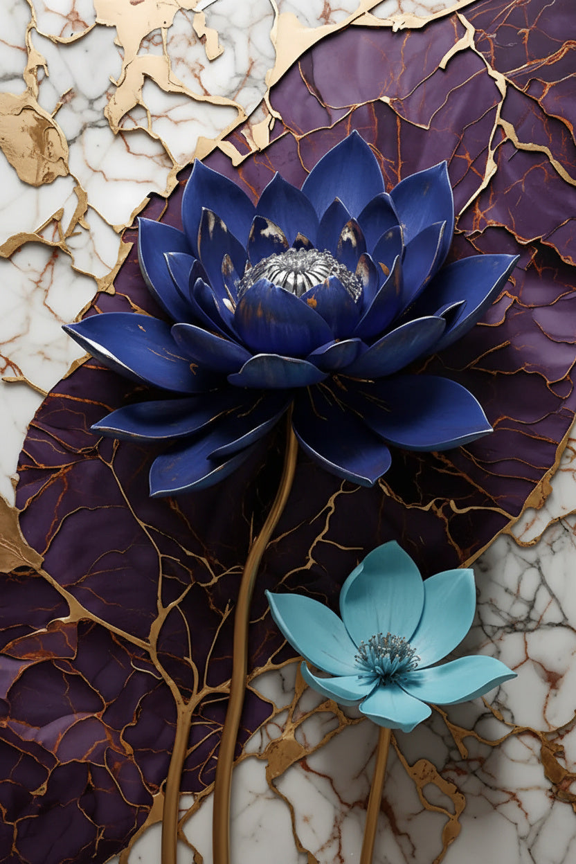 Blue Lotus, Gold & Marble (Diamond Painting) Diamond Painting kit