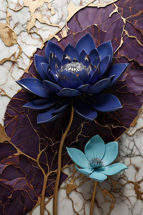 Blue Lotus, Gold & Marble (Diamond Painting) Diamond Painting kit