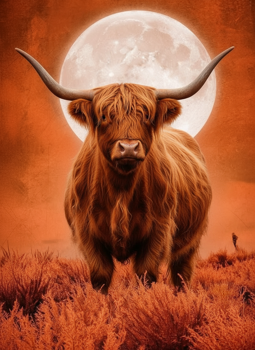 The Red Requiem Highland Cow (Board Canvas)