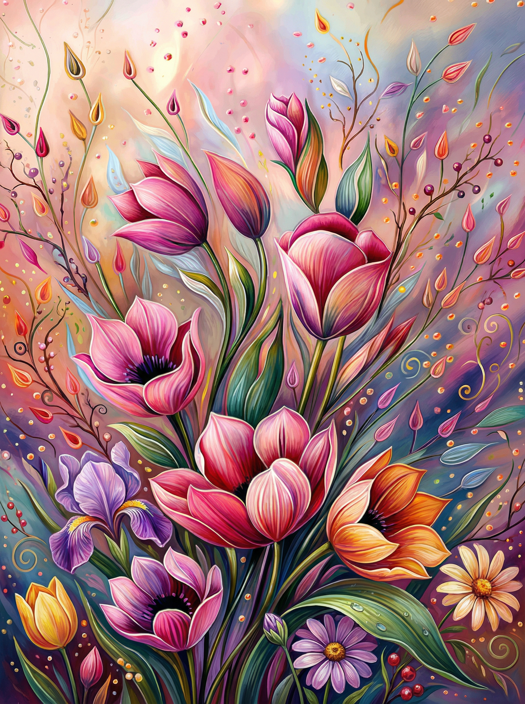 Abstract Tulip Bouquet Whimsical (150 Color Diamond Painting)