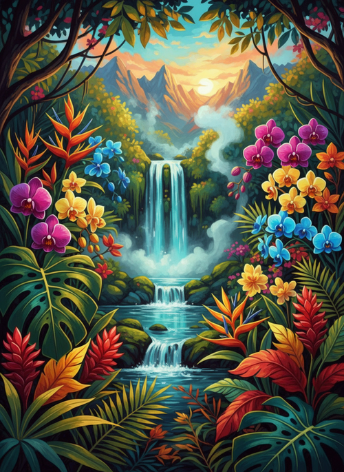 Jungle Orchid Falls (Diamond Painting)