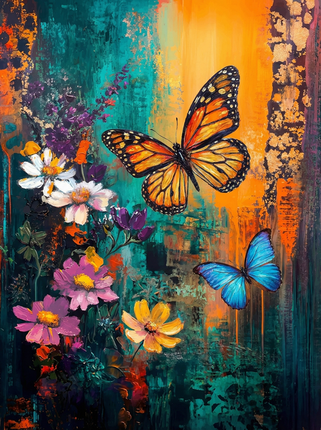 Aesthetic Butterflies Abstract Blooms (150 Color Diamond Painting) Diamond Painting kit