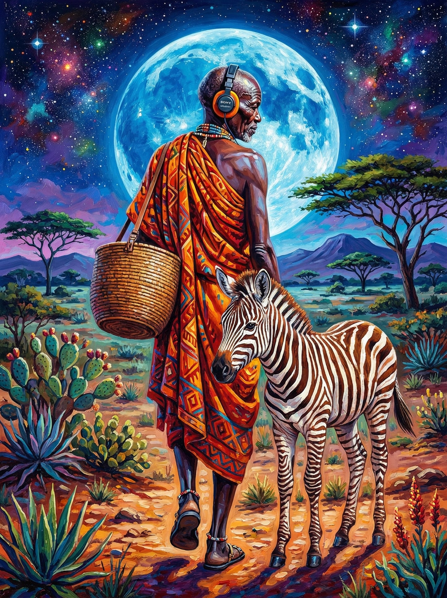 African Elder Moonlit Zebra (100 Color Diamond Painting) Diamond Painting kit