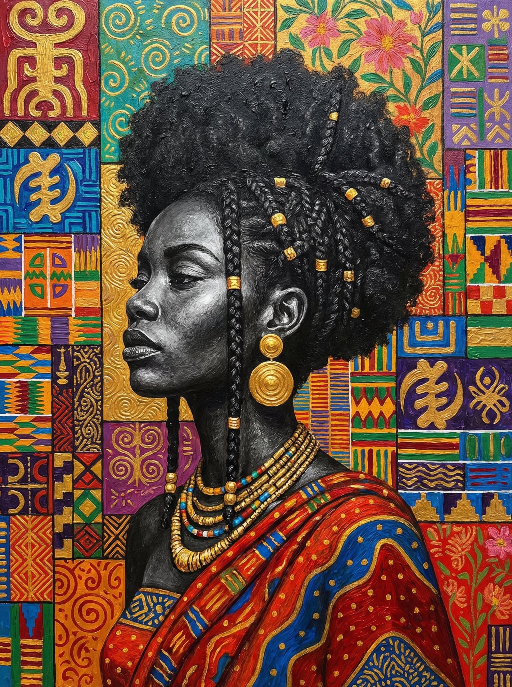 African Woman In Golden Patterns (100 Color Diamond Painting)