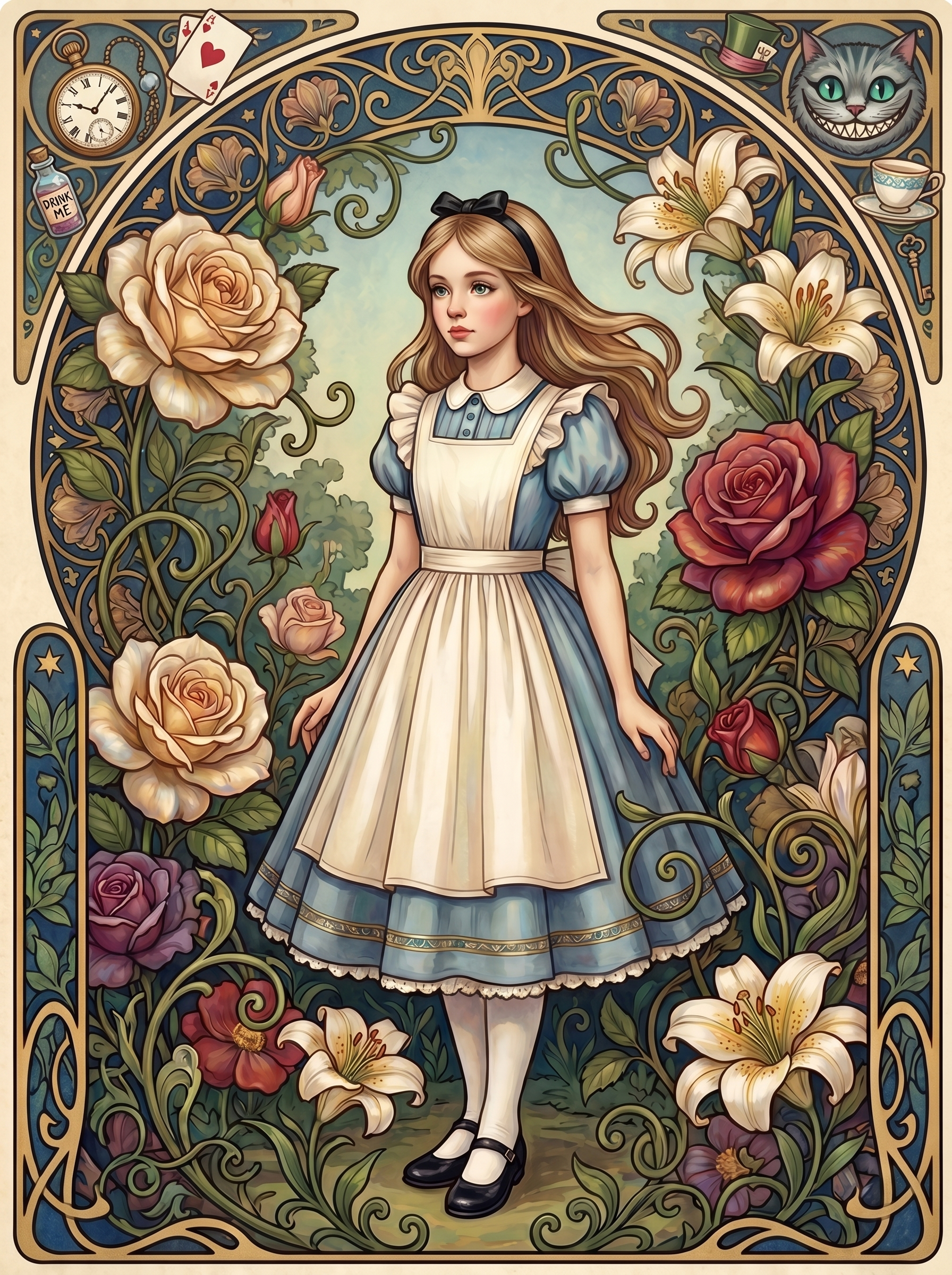 Alice Apron Roses Lilies (150 Color Diamond Painting)