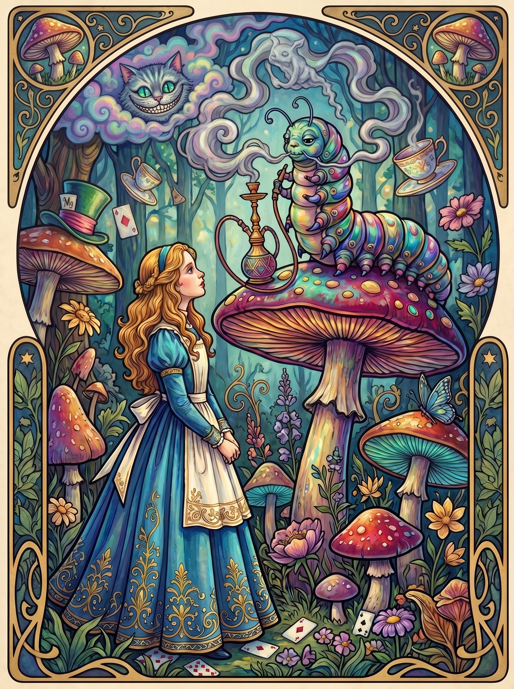 Alice Caterpillar Cheshire Mushrooms (150 Color Diamond Painting)