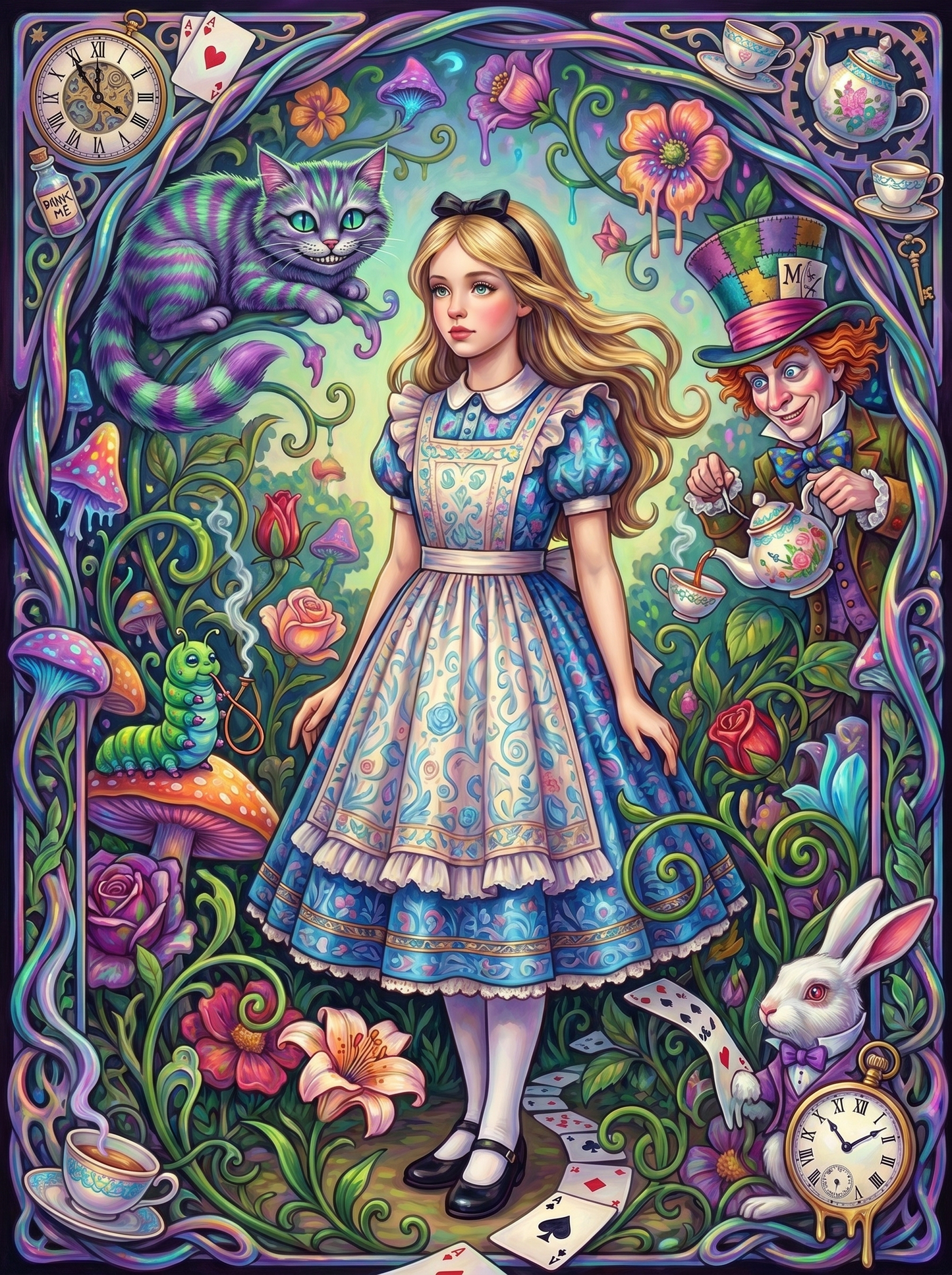 Alice Mad Hatter Cheshire (150 Color Diamond Painting)