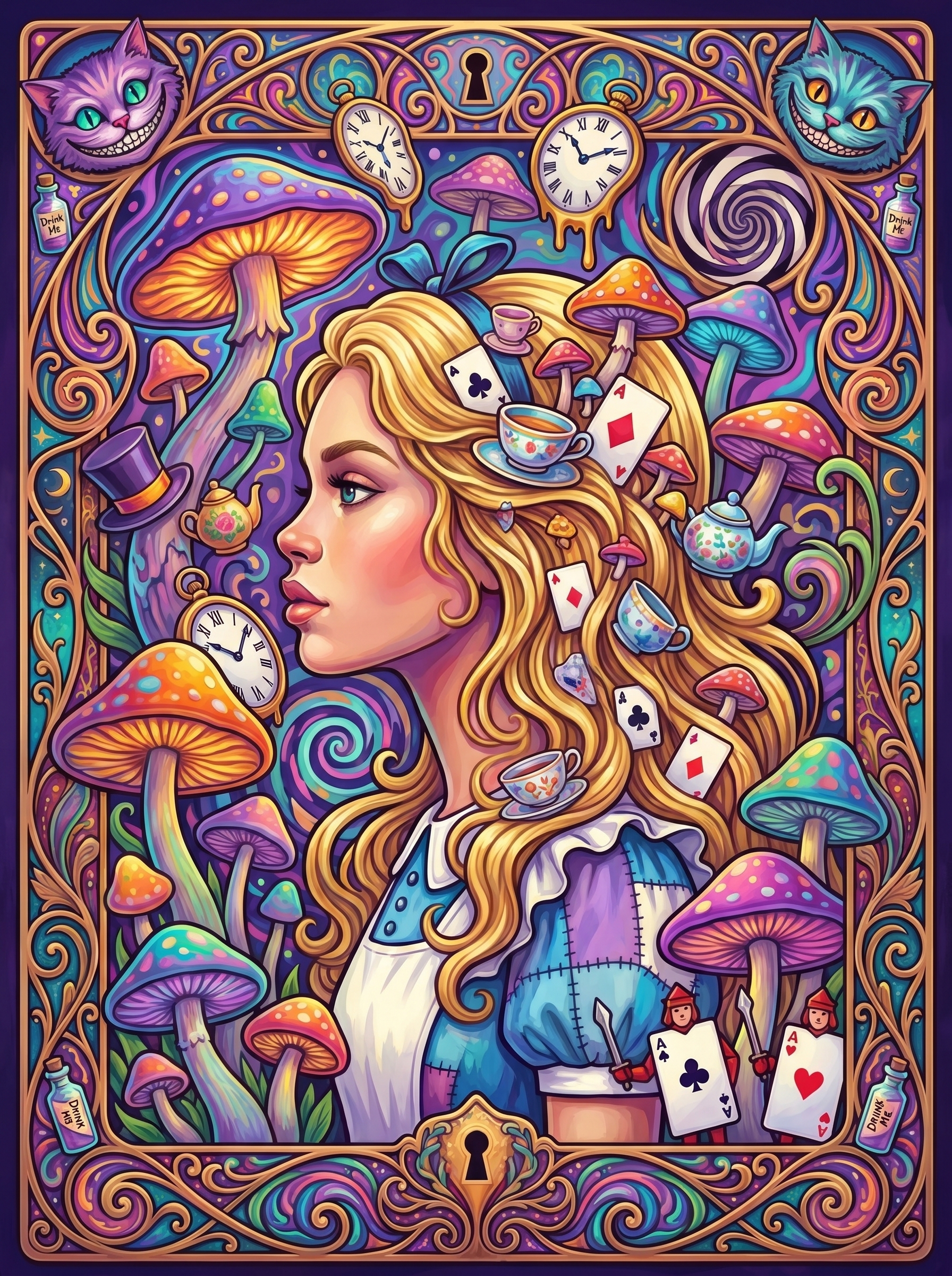 Alice Profile Teacups Cards (150 Color Diamond Painting)