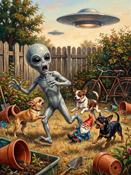 Alien Chased By Chihuahuas (150 Color Diamond Painting)