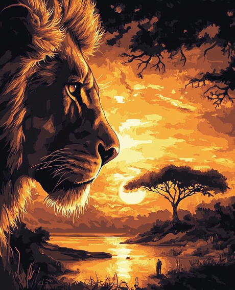 Lion Portrait, Golden Sunset (Diamond Painting) Diamond Painting kit