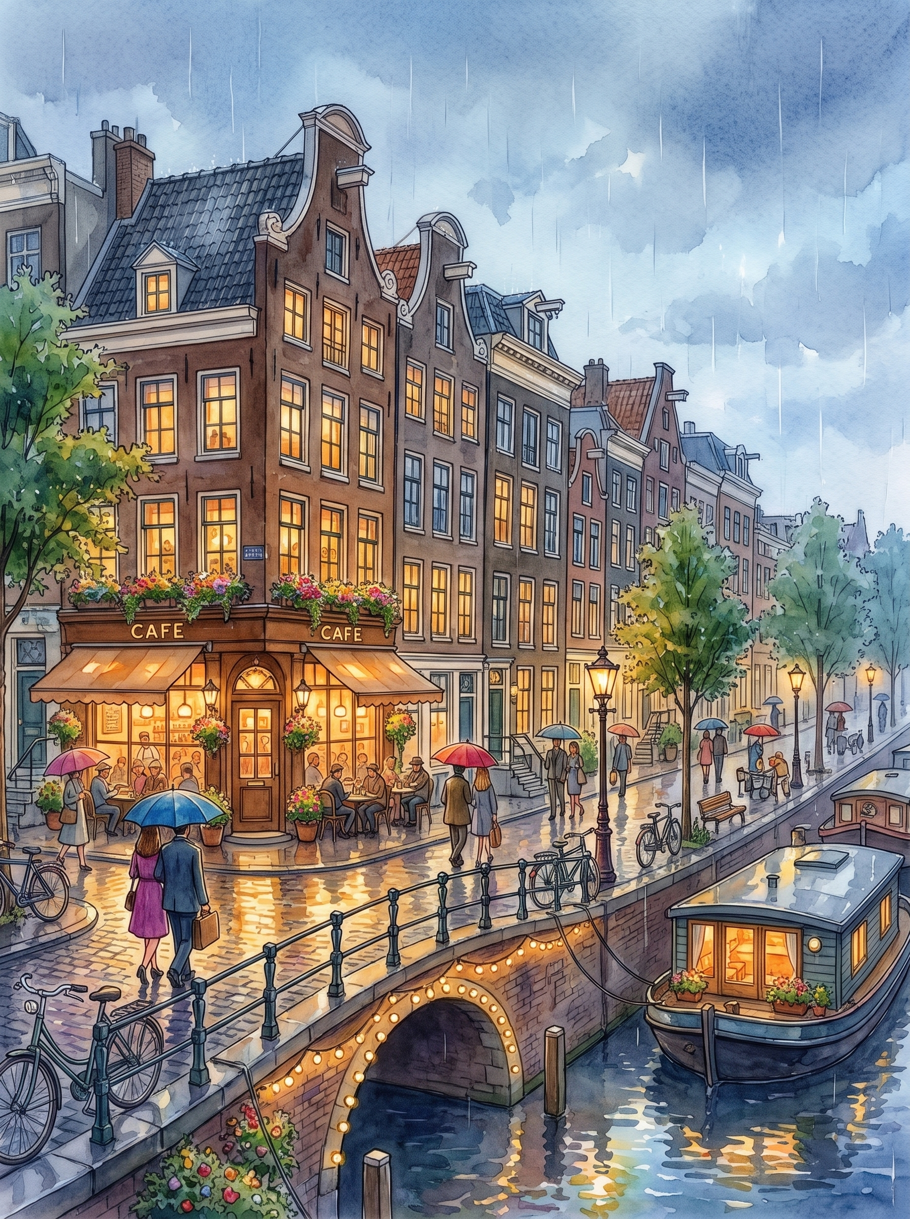 Rainy Canal Brown Café, Amsterdam