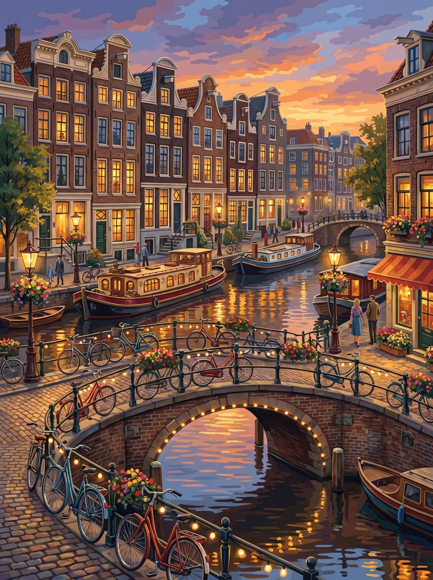 Amsterdam Canal Evening Bikes (150 Color Diamond Painting)