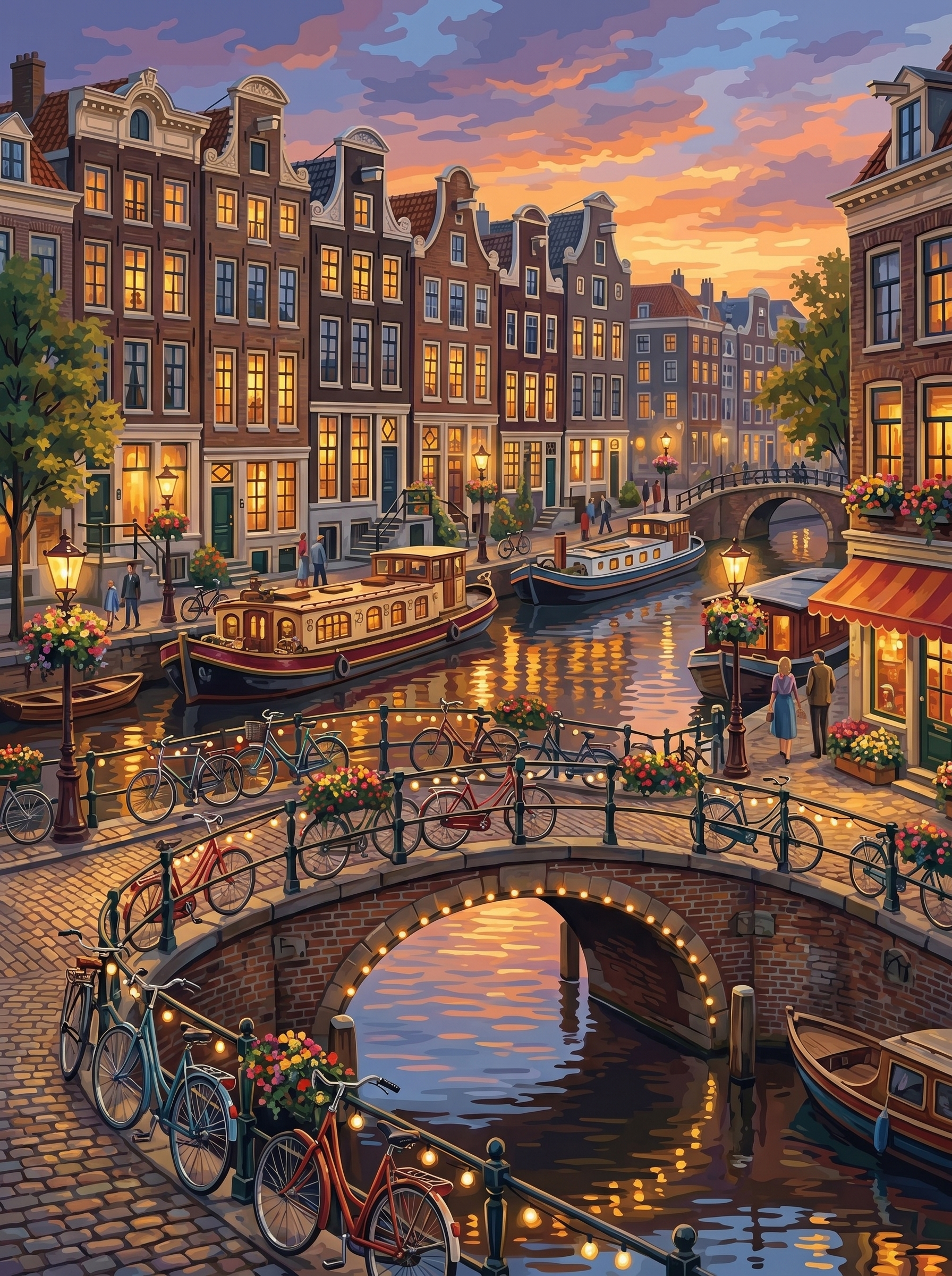 Amsterdam Canal Evening Bikes (150 Color Diamond Painting)
