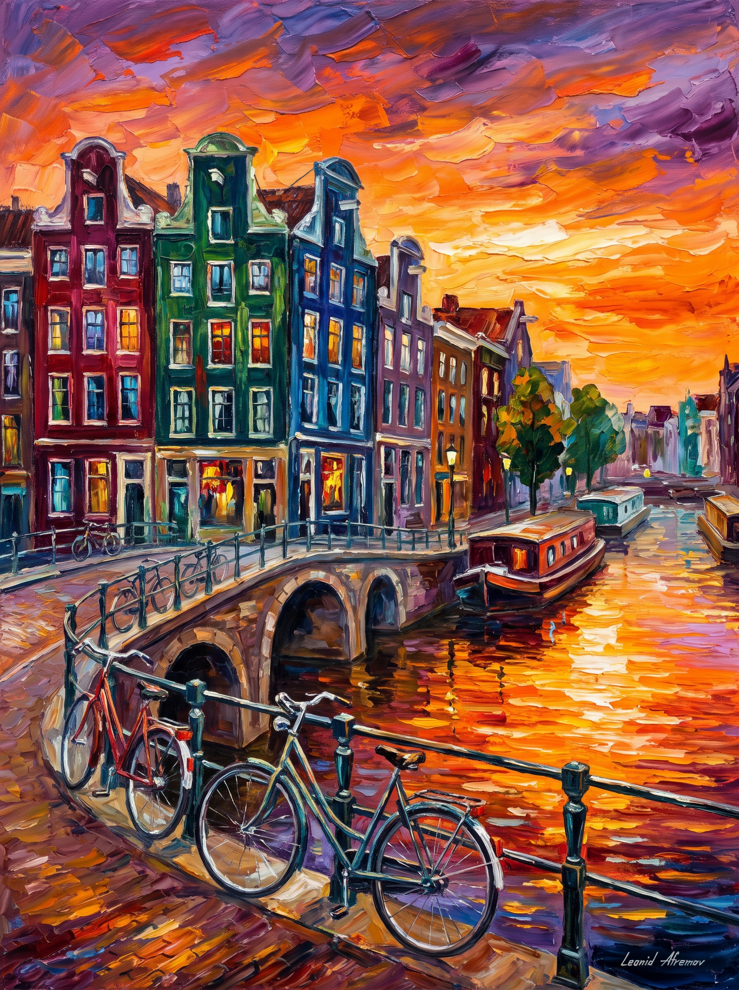 Amsterdam Canal Sunset Bikes