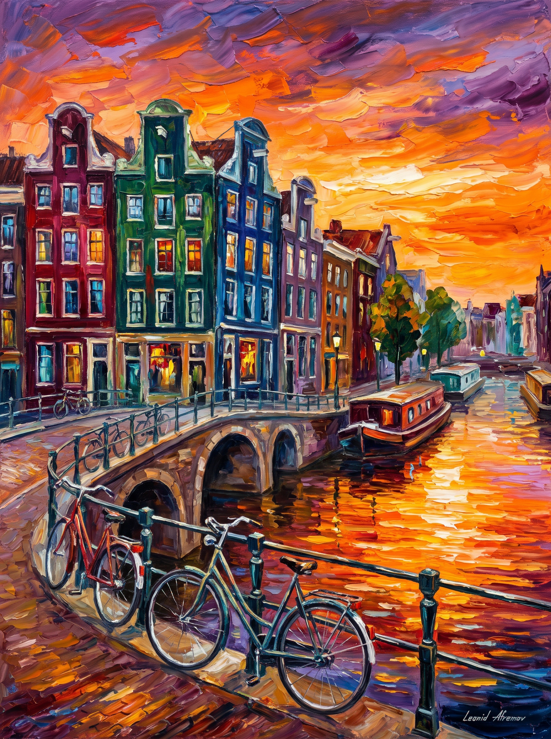 Amsterdam Canal Sunset Bikes