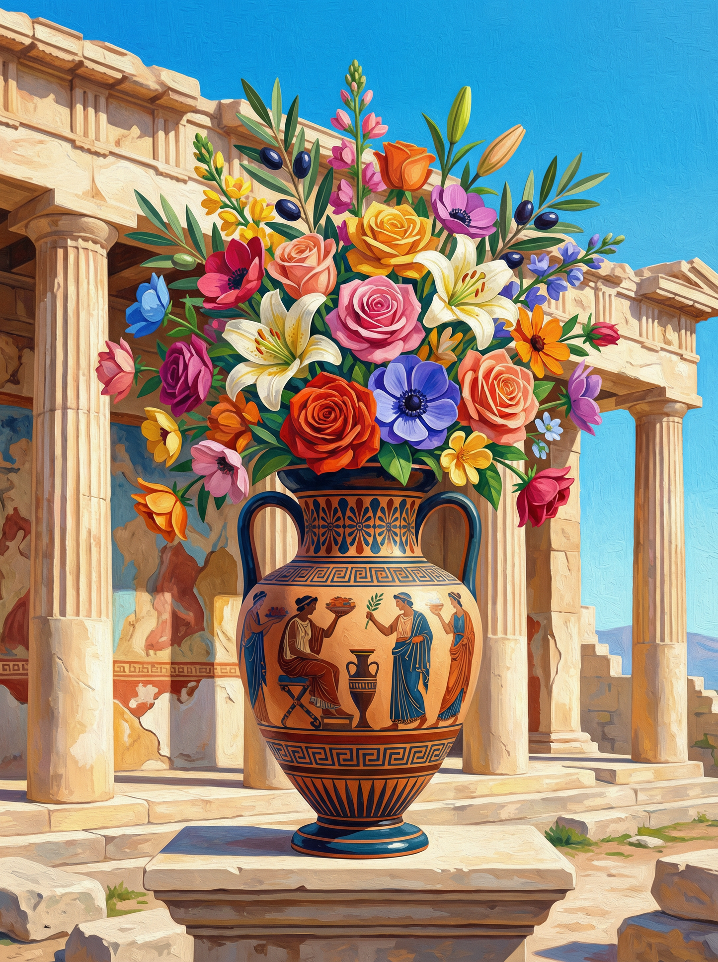 Ancient Greek Temple Bouquet (100 Color Diamond Painting) Diamond Painting kit