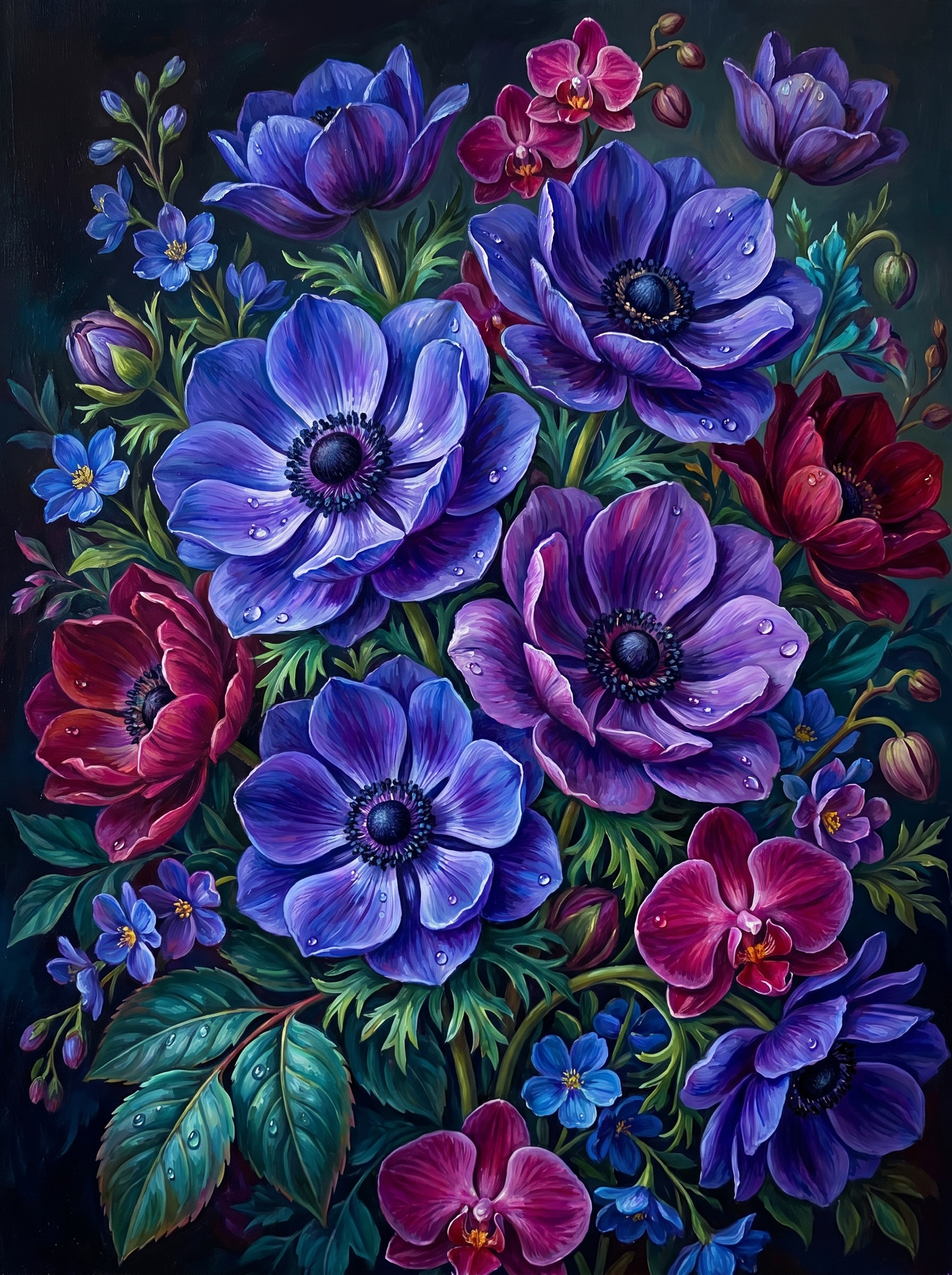 Anemones Blue Violet Dark (Diamond Painting)